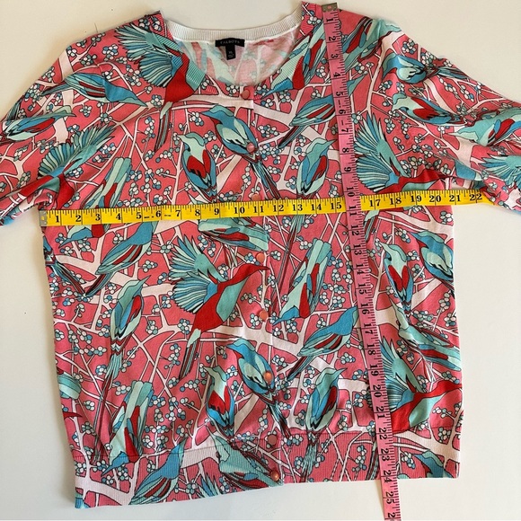 SOLD Talbots Pink Red Blue Bird Cardigan Women’s XL Hummingbirds Cotton Blend - Picture 5 of 5